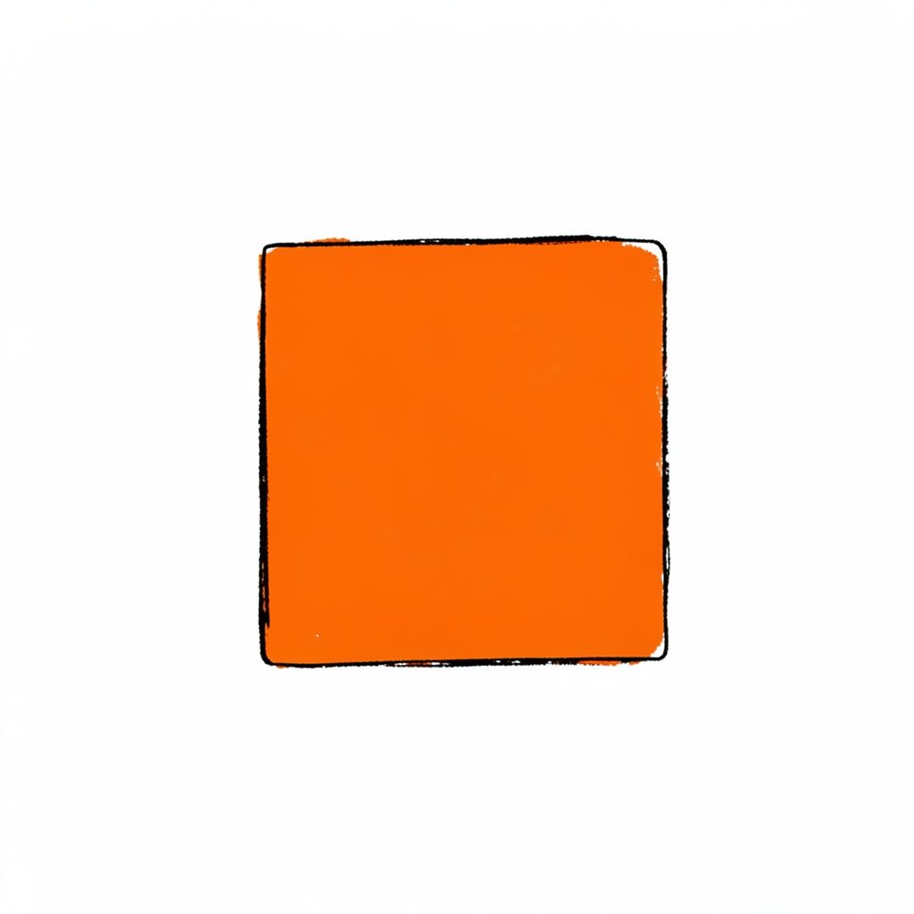 オレンジ色の線で描かれたARを表すシンプルな手描き風アイコン、明るく軽やかな雰囲気